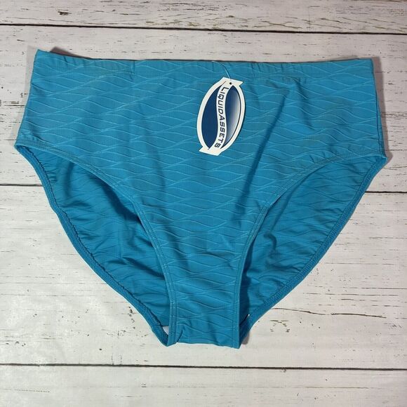 Liquid Assets Bikini Bottom Womens Size 18 Blue Textured Swim Full Coverage NEW - Picture 3 of 10